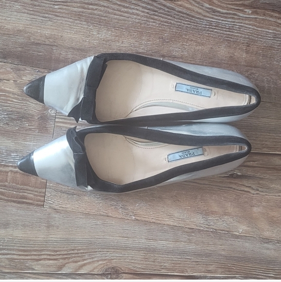 Prada Shoes - Prada Women's Silver and Black Pointed Flats